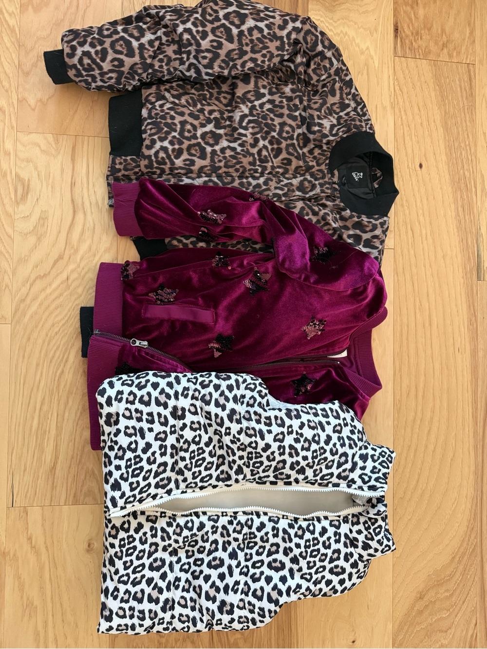 Girls' Leopard Print and Burgundy Bomber Jacket Set - Kids Bottoms